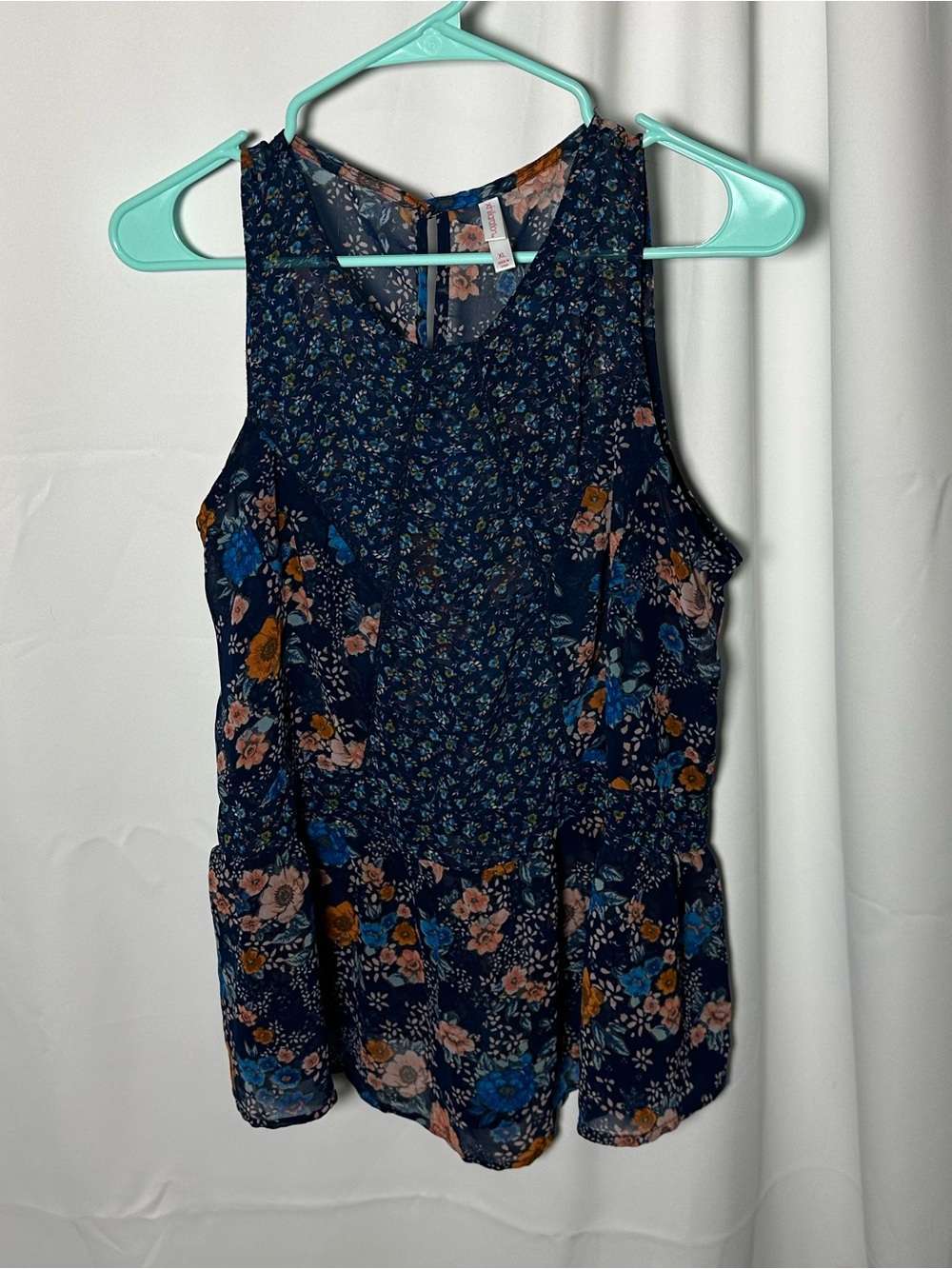 Xhilaration  Floral Navy Sleeveless Peplum Top
